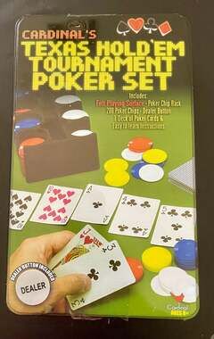 Cardinal Texas Hold’em Tournament Poker Set In Metal Tin Missing Some Chips